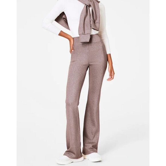 Spanx AirEssentials Slim Flare Pant Shimmer Smoke Silver Shine High-Rise Waist S - Picture 5 of 8